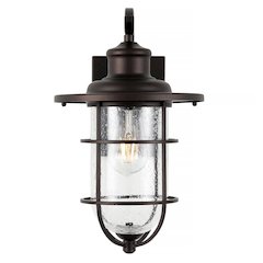Westfield Iron/Seeded Glass Rustic Industrial Cage Led Outdoor Lantern