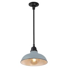 12.25" 1-Light Industrial Indoor/Outdoor Iron LED Pendant, Matte Silver Blue