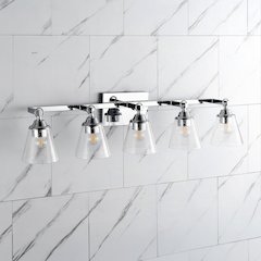 Marion 5-Light Hurricane Metal/Seeded Glass Led Vanity Light