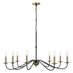 Wicklow 40" 8-Light Bohemian Farmhouse Iron LED Chandelier, Brass Gold/Black