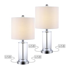 Abner Glass Modern Contemporary Usb Charging Led Table Lamp (Set Of 2)