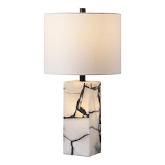 24.25" Contemporary Alabaster LED Table Lamp with Body Night Light, Black/White