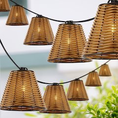 Cottage Incandescent G40 Faux-Rattan Shaded String Lights