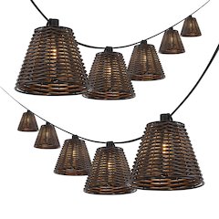 10-Light 10 ft. Cottage LED G40 Faux-Rattan Shaded String Lights, Dark Brown