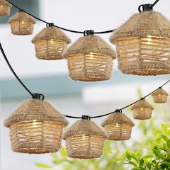 Incandescent G40 Tiki Hut Hemp Rope Shaded String Lights