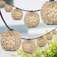 Rustic Coastal Incandescent C7 Globe Hemp Rope Shaded String Lights