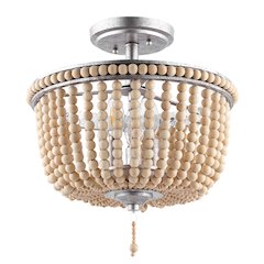 Allie Wood Beaded/Metal Led Flush Mount