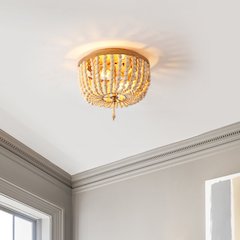 Allison 2-Light Shabby Chic Farmhouse Wood Beaded/Metal Led Flush Mount