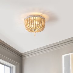 Allison 2-Light Shabby Chic Farmhouse Wood Beaded/Metal Led Flush Mount
