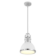 Homer 10" 1-Light Modern Industrial Iron LED Dome Pendant, White/Chrome