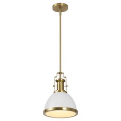 Homer 10" 1-Light Modern Industrial Iron LED Dome Pendant, White/Brass Gold