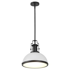 Homer 13" 1-Light Modern Industrial Iron LED Dome Pendant, White/Matte Black