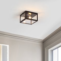 Eleanor 1-Light Farmhouse Industrial Square Iron/Glass Case Led Flush Mount