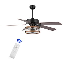 Industrial Iron/Woodseeded Glass Mobile Appremote Controlled Led Ceiling Fan