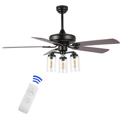Industrial Iron/Woodseeded Glass Mobile Appremote Controlled Led Ceiling Fan