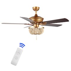 Erin Rustic Farmhouse Iron/Wood Bead Mobile Appremote Controlled Led Ceiling Fan
