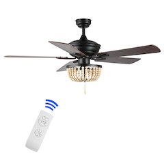 Erin Rustic Farmhouse Iron/Wood Bead Mobile Appremote Controlled Led Ceiling Fan