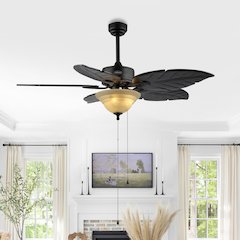 Poinciana 3-Light Coastal Bohemian Iron/Wood Palm Leaf Led Ceiling Fan