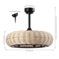 6-Light Modern Bohemian 6-Speed Metal Rattan Lantern LED Ceiling Fan