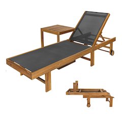 Trabuco Coastal Modern Acacia Wood Mesh 3-Position Outdoor foldable Chaise