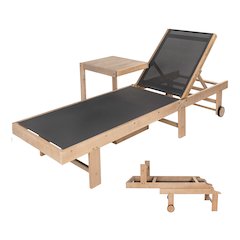 Trabuco Modern 2-Piece Acacia Wood Outdoor Chaise Lounge Chair & Side Table Set