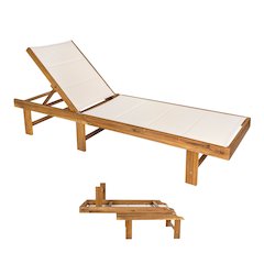 Lagunan Modern Adjustable Acacia Wood Outdoor Chaise Lounge Chair