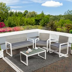Elina 4-Piece Gray PE Rattan Wicker Outdoor Patio Conversation Set with Cushions