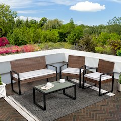 Elina 4-Piece Brown PE Rattan Wicker Outdoor Patio Conversation Set with