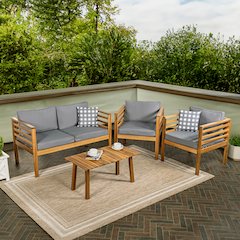 Thom 4-Piece Teak Brown Acacia Wood Outdoor Patio Conversation Set with Loveseat