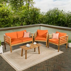 Thom 4-Piece Teak Brown Acacia Wood Outdoor Patio Conversation Set with Loveseat