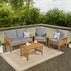 Everly 4-Piece Acacia Wood Outdoor Patio Conversation Set in Teak Brown with