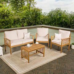 Everly 4-Piece Modern Cottage Acacia Wood Outdoor Patio Set