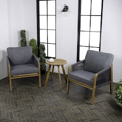 Aveiro 3-Piece Modern Bohemian Roped Acacia Wood Conversation Outdoor Patio Set