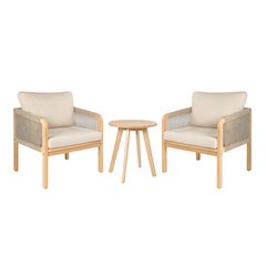 Aveiro 3-Piece Modern Bohemian Roped Round Acacia Wood Conversation Outdoor