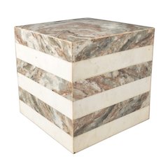 Felix 15.5" Contemporary Natural Marble Handmade Cube End Table