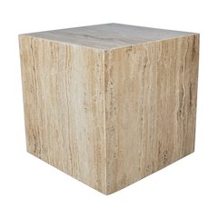 Felix 15" Contemporary Natural Marble Handmade Cube End Table, Travertine