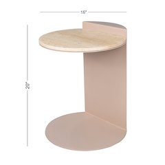 Evelyn Modern 20" Round Natural Marble C-Shaped End Table