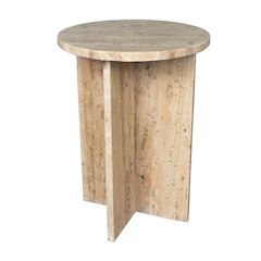 Javier Minimalist 17.75" Round Solid Travertine Marble End Table