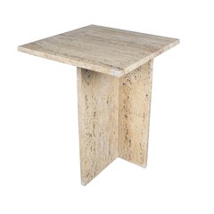 Cecil 18.5" Contemporary Natural Marble Handmade T-Shaped End Table, Travertine