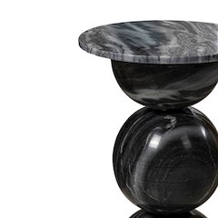 Aura Modern 19" Round Glossy Solid Marble Sculptural Stacked Sphere End Table