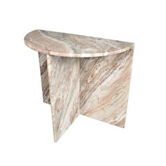 Natural Marble Handmade Demilune Side Table, Pink/Beige/White