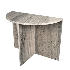 Natural Marble Handmade Demilune Side Table, Gray/Beige