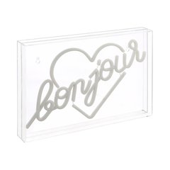 Bonjour Heart Contemporary Glam Acrylic Box Usb Operated Led Neon Light