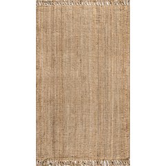 Pata Hand Woven Chunky Jute With Fringe Area Rug