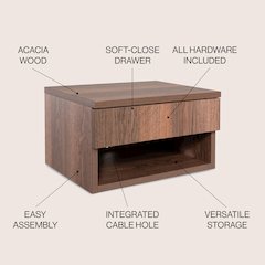 Ettore 15.7" Modern Matte Dark Brown Floating Nightstand