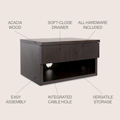 Ettore 15.7" Modern Matte Black Floating Nightstand