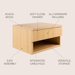 Ettore 15.7" Modern Matte Light Oak Floating Nightstand
