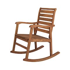 Carey Classic Solid Acacia Wood Slat-Back Outdoor Rocking Chair in Teak Finish