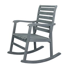 Carey Classic Solid Acacia Wood Slat-Back Outdoor Rocking Chair in Gray Finish