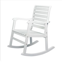 Carey Classic Solid Acacia Wood Slat-Back Outdoor Rocking Chair in White Finish